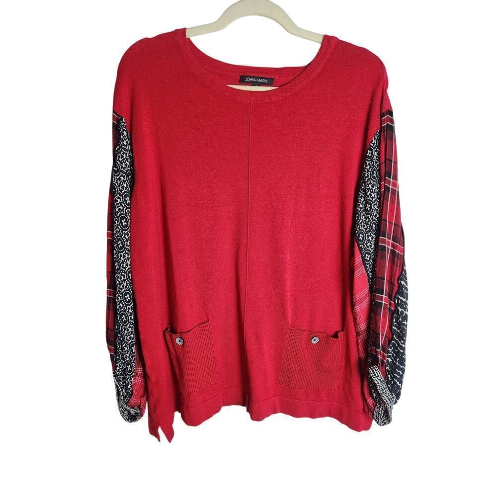 John Mark sweater womens L contrasting balloon sleeves art to wear Careerwear